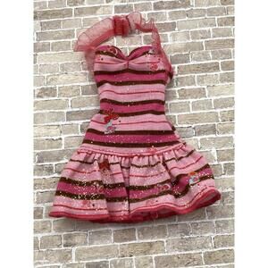 Vintage Barbie Dress Pink Striped Ruffled Hem   Fashionista Sweetie Outfit